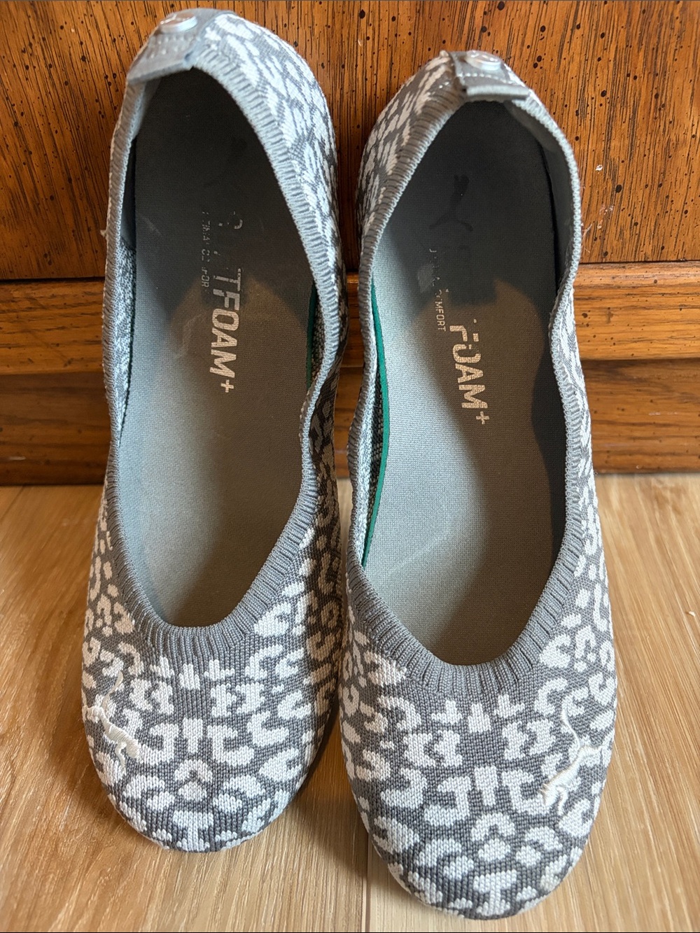 Puma Gray and White Patterned Knit Slip-On Flats